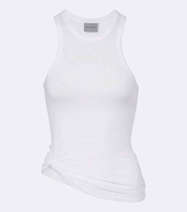 Logo gathered cotton jersey tank top