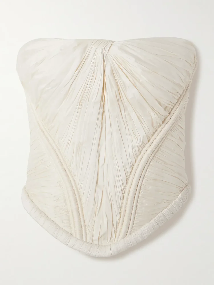 Priscilla strapless gathered taffeta bustier top
