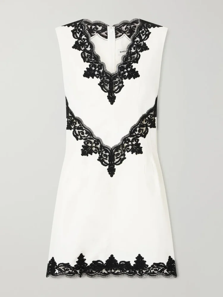 Minna lace-appliquéd cotton-faille mini dress