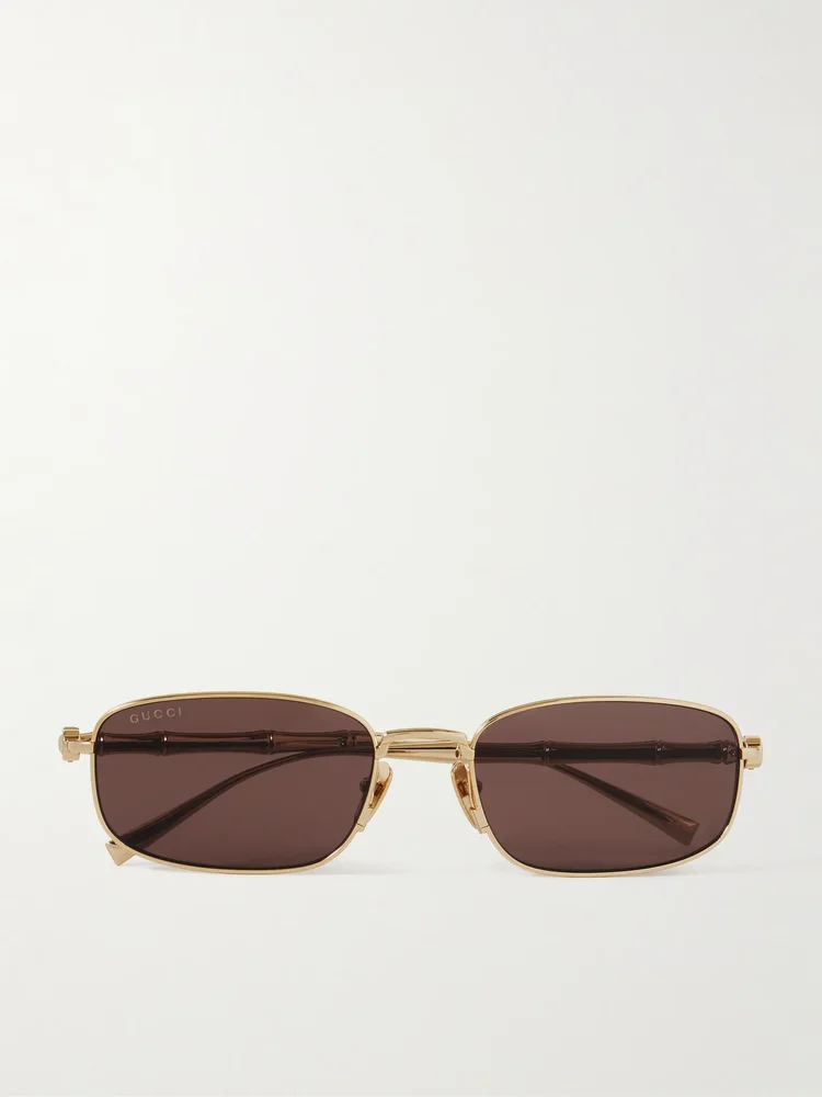 Bamboo rectangular-frame gold-tone sunglasses