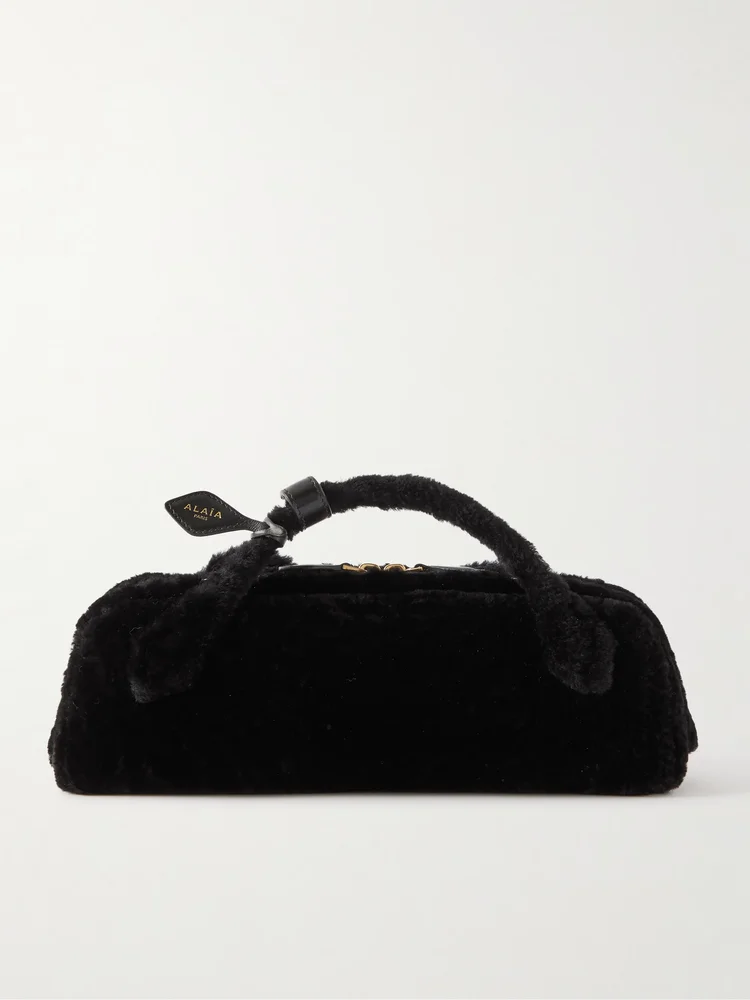 Le Teckel Leather-Trimmed Shearling Clutch