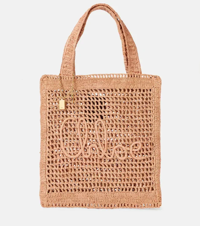 Summer Banana raffia-effect tote bag