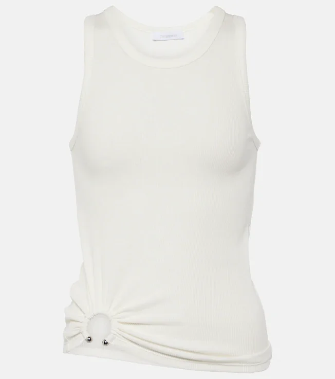 Ring-detail cotton-blend jersey tank top