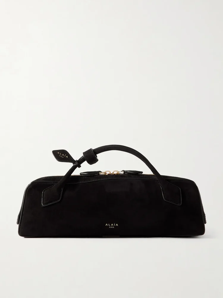 Le Teckel leather-trimmed suede clutch