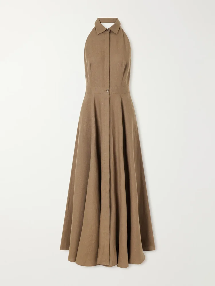 Eldered halterneck linen maxi dress