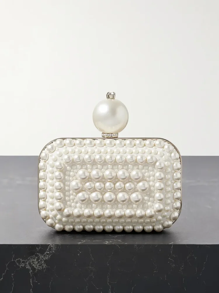 Cloud micro embellished satin clutch