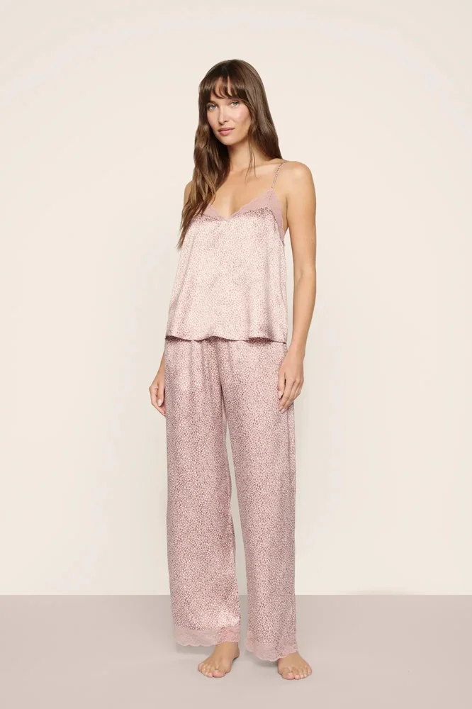 Washable Silk Printed Lace Cami & Pant Set