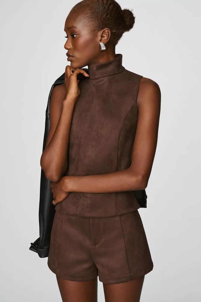 Faux Suede Sleeveless Top