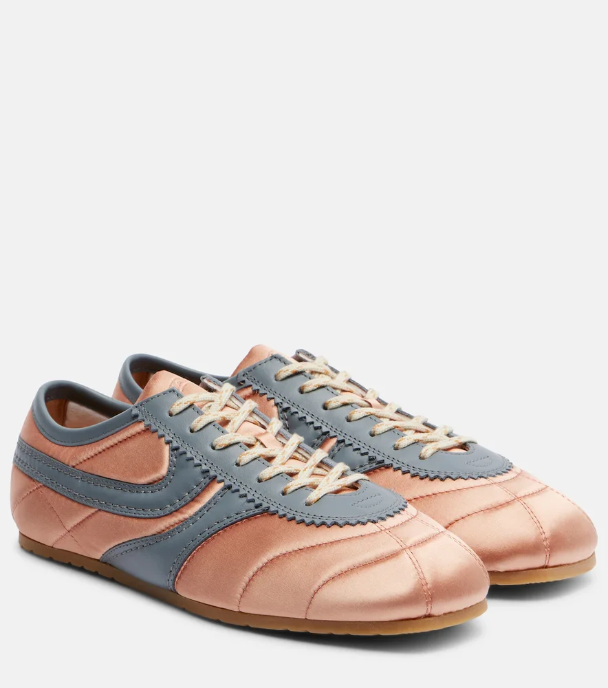 Leather-Trimmed Satin Sneakers, Pink