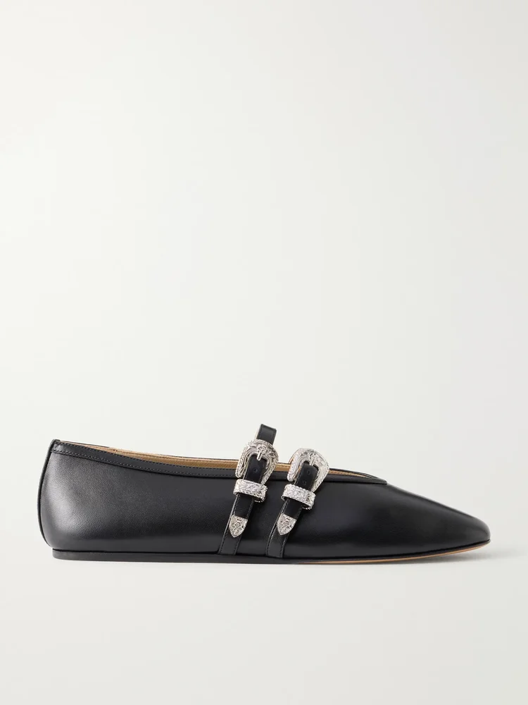Claudia buckle-embellished leather ballet flats