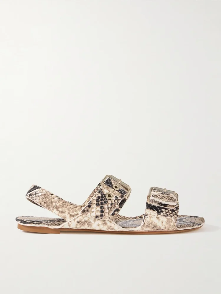 The Double Buckle snake-effect leather sandals