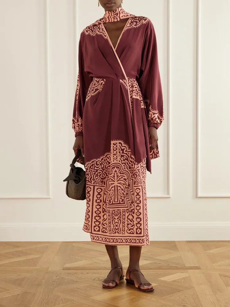 Heatborne printed silk wrap maxi dress