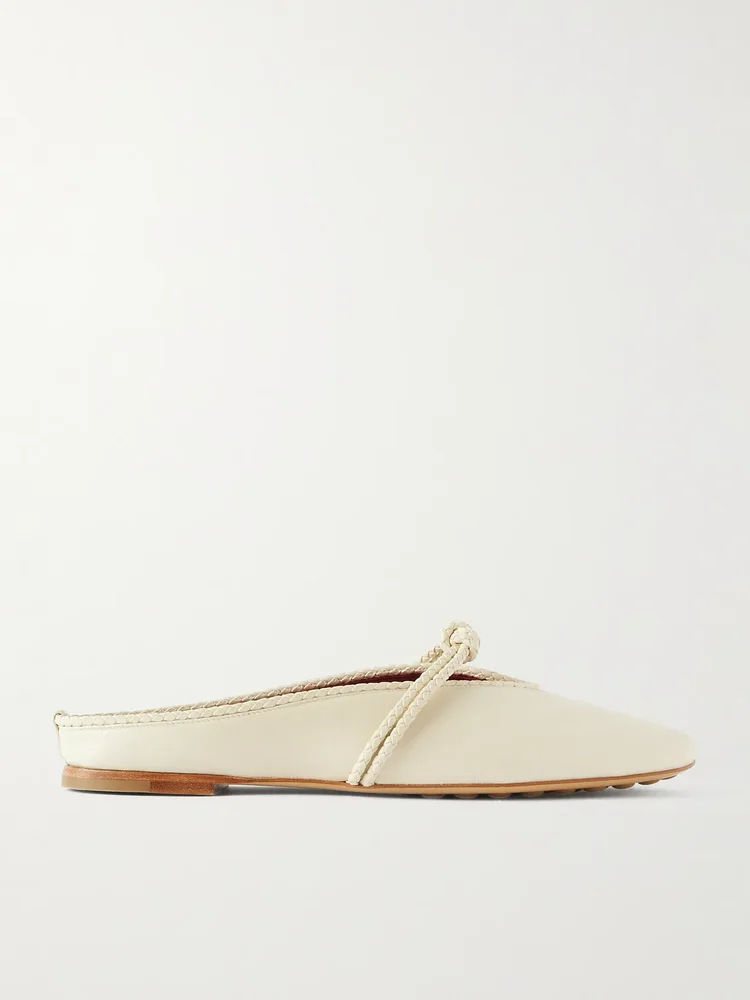 Rosa intrecciato-trimmed leather mules