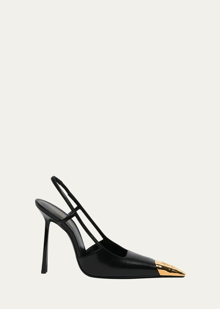 Jeanne Leather Metallic-Toe Slingback Pumps