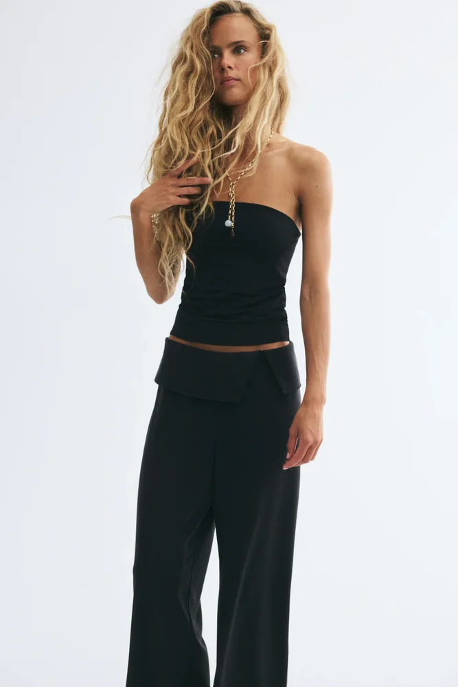 Wide-Leg Foldover-Waist Pants