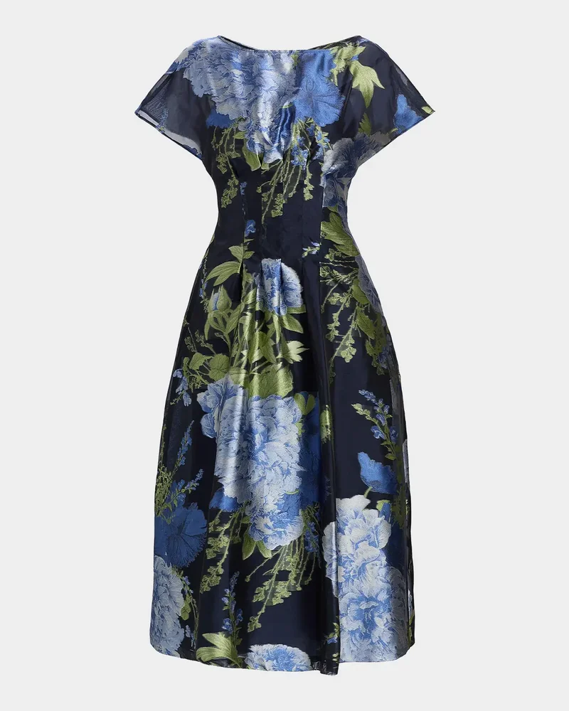 Florene Floral-Print Organza Jacquard Midi Dress