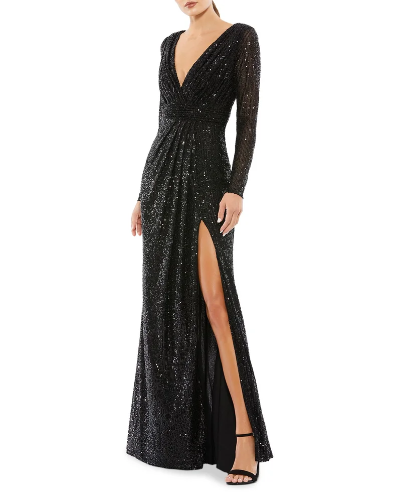 Sequined Long Sleeve Gown