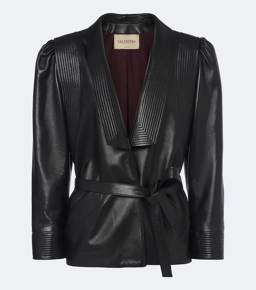Belted leather jacket