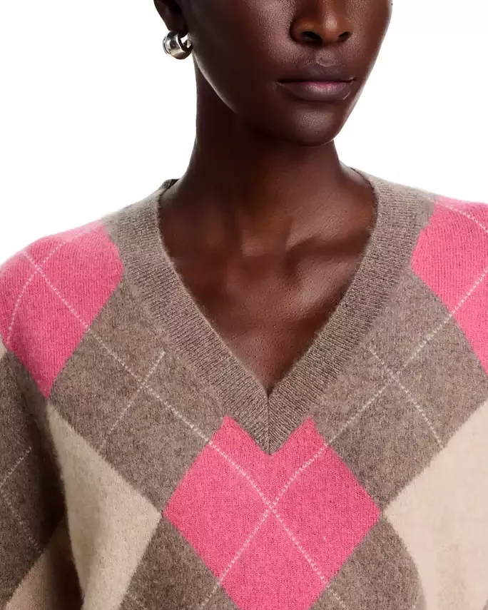 Argyle V Neck Cashmere Sweater - Exclusive