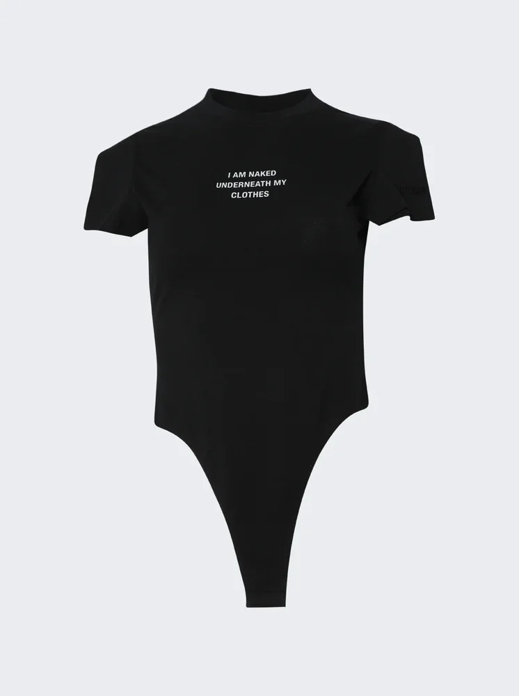 I Am Naked Under My Clothes Front Sleeve Bodysuit Washed black