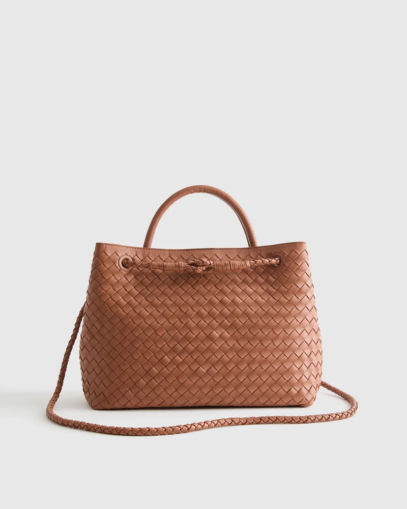 Italian Leather Handwoven Satchel in Sage