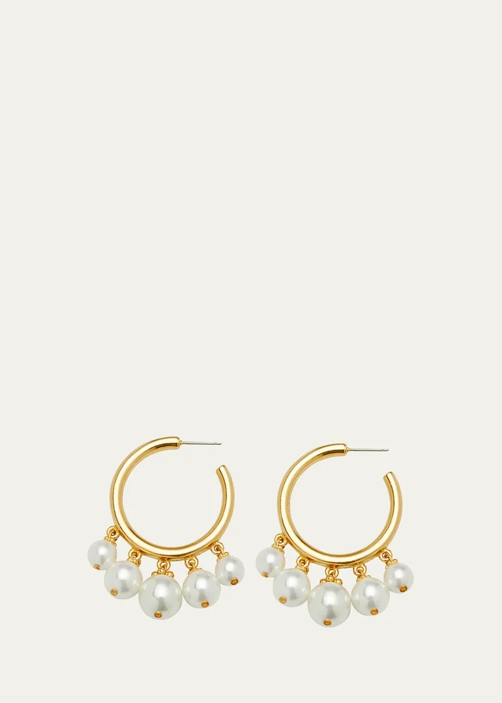 Pearly Drop Hoop Post Earrings