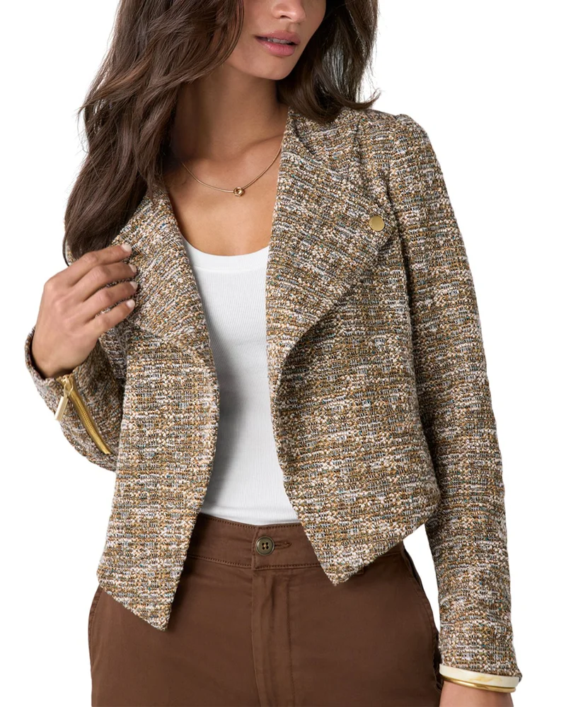 Collarless Boucle Moto Jacket