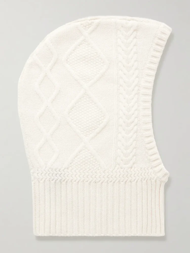Cable-Knit Cashmere Balaclava, Ivory
