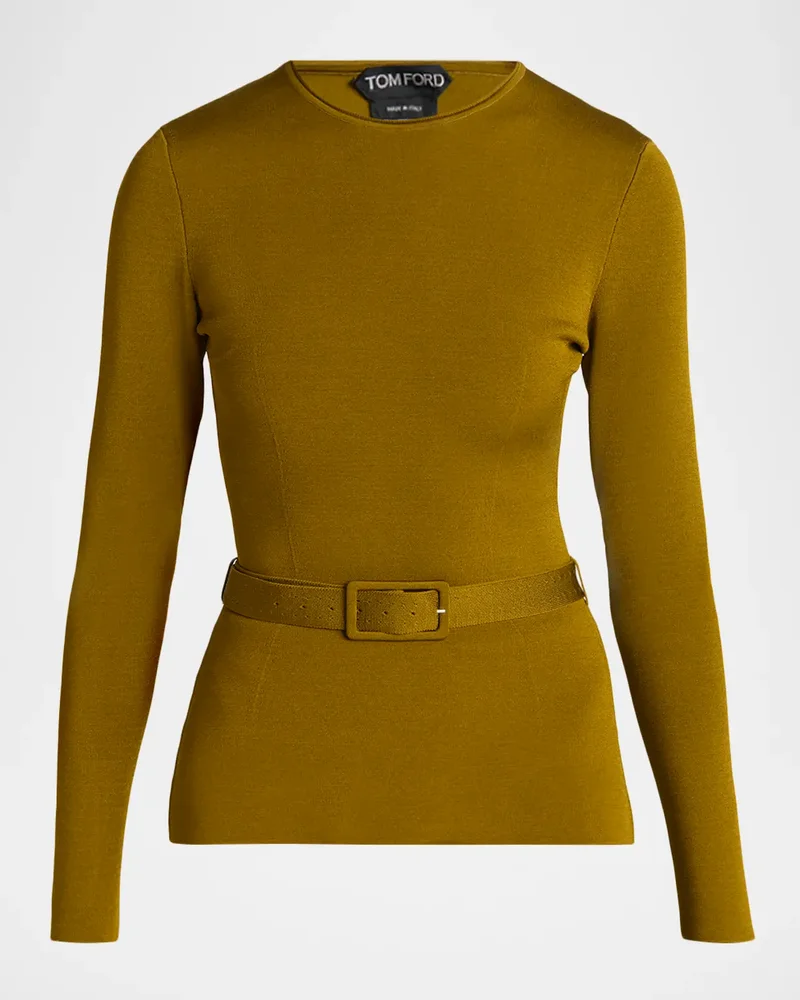 Olivinegr Long-Sleeve Belted Top