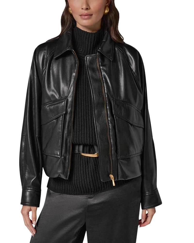Faux Leather Zip Front Jacket