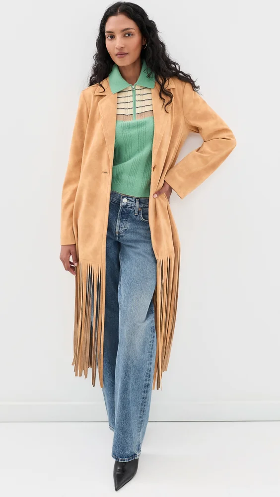 Vero Vegan Leather Fringe Coat