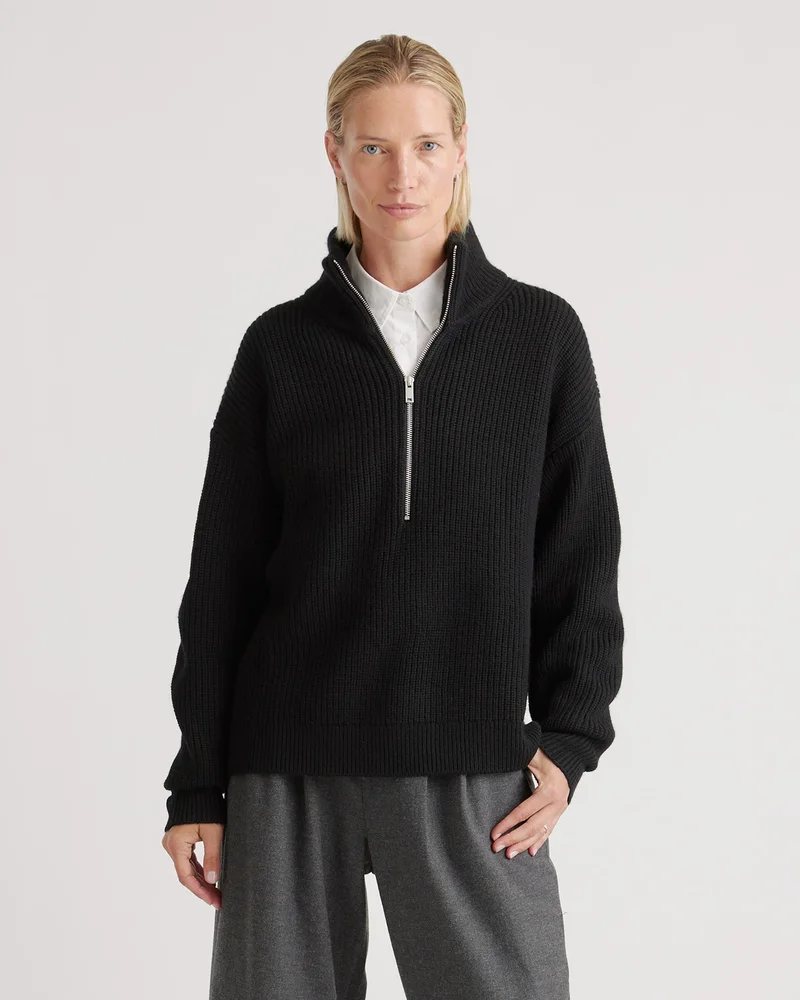 Australian Merino Wool Half Zip Sweater in Heather Bone