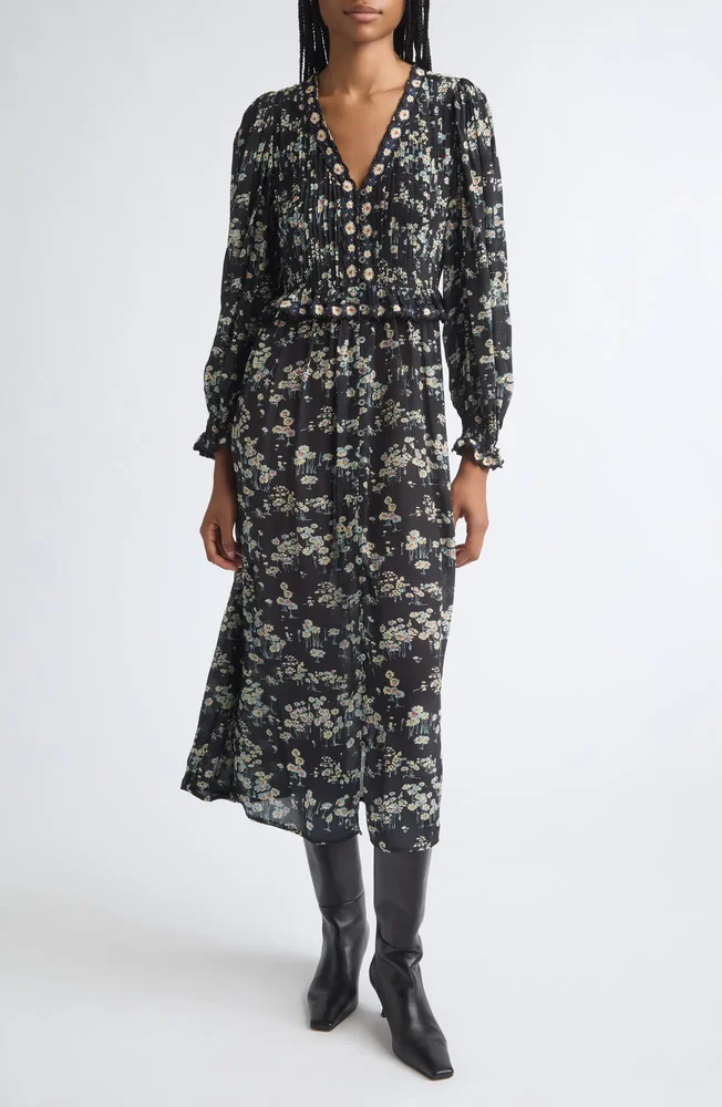 Mona Print V-Neck Midi Dress