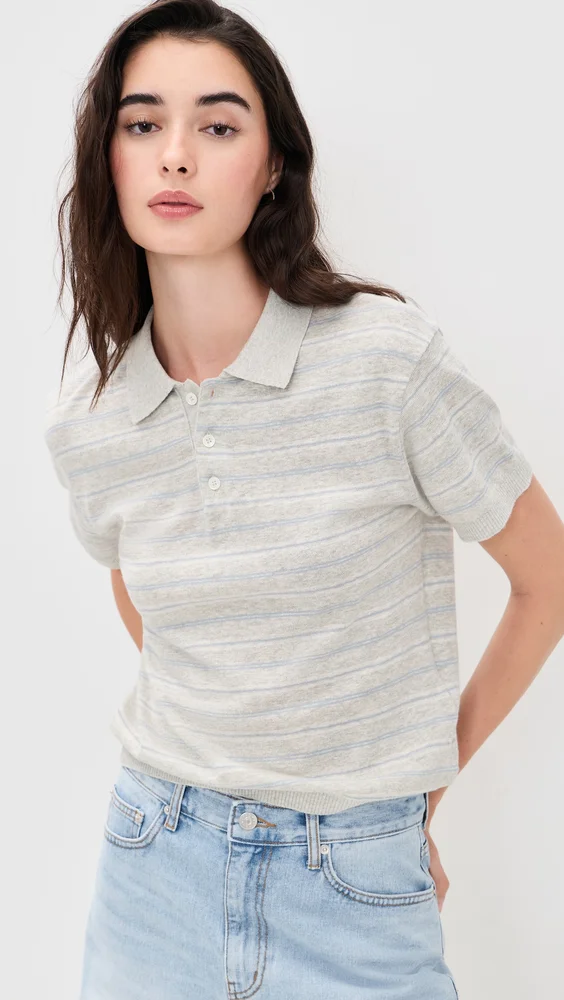 Linen Striped Polo Knit