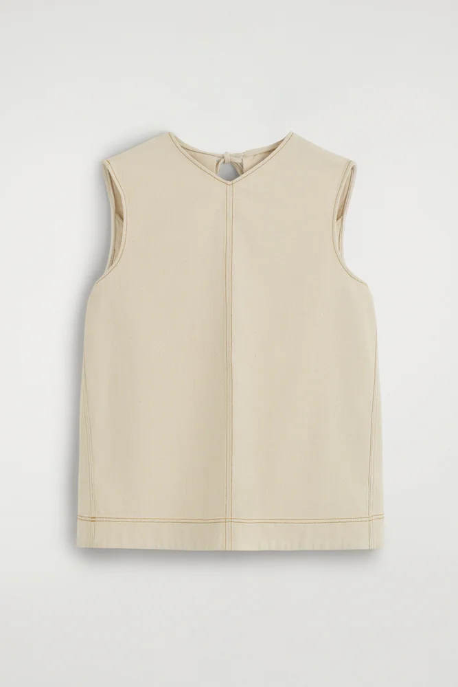 V-neck Open-back Denim Top