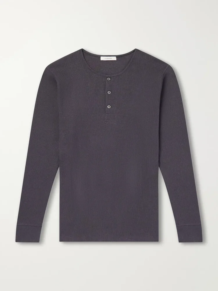 Ribbed Cotton Henley T-Shirt