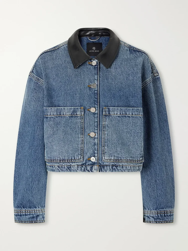 Yuma cropped textured-trimmed denim jacket
