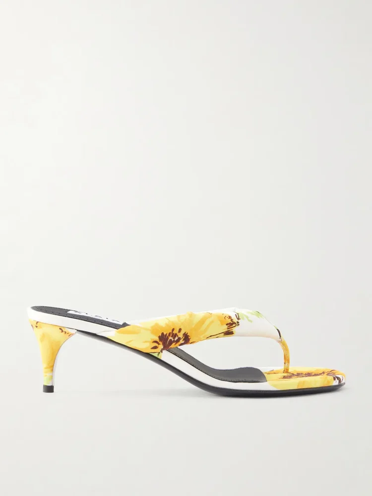 55 floral-print twill thong mules
