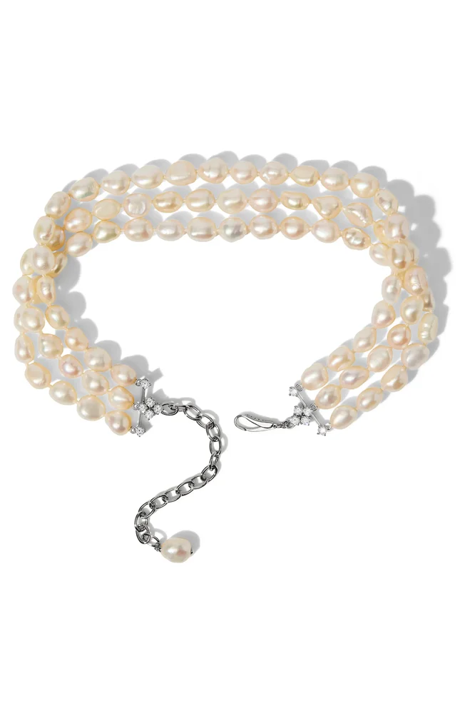 Madrid Triple Strand Cultured Pearl Choker Necklace