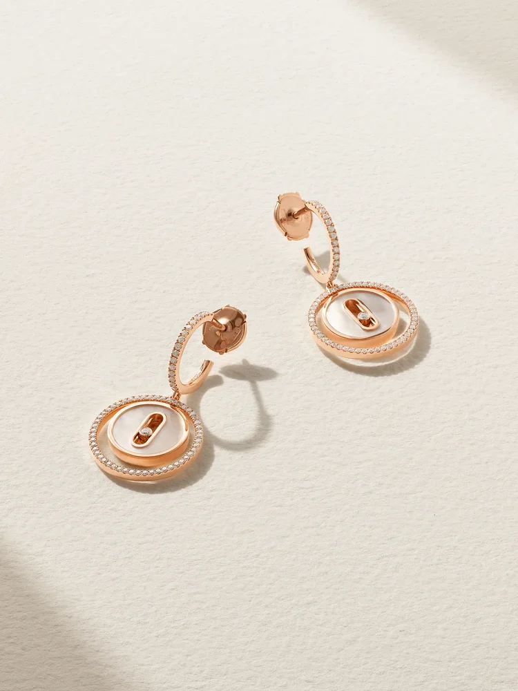 Lucky Move 18-karat gold, mother-of-pearl and diamond earrings