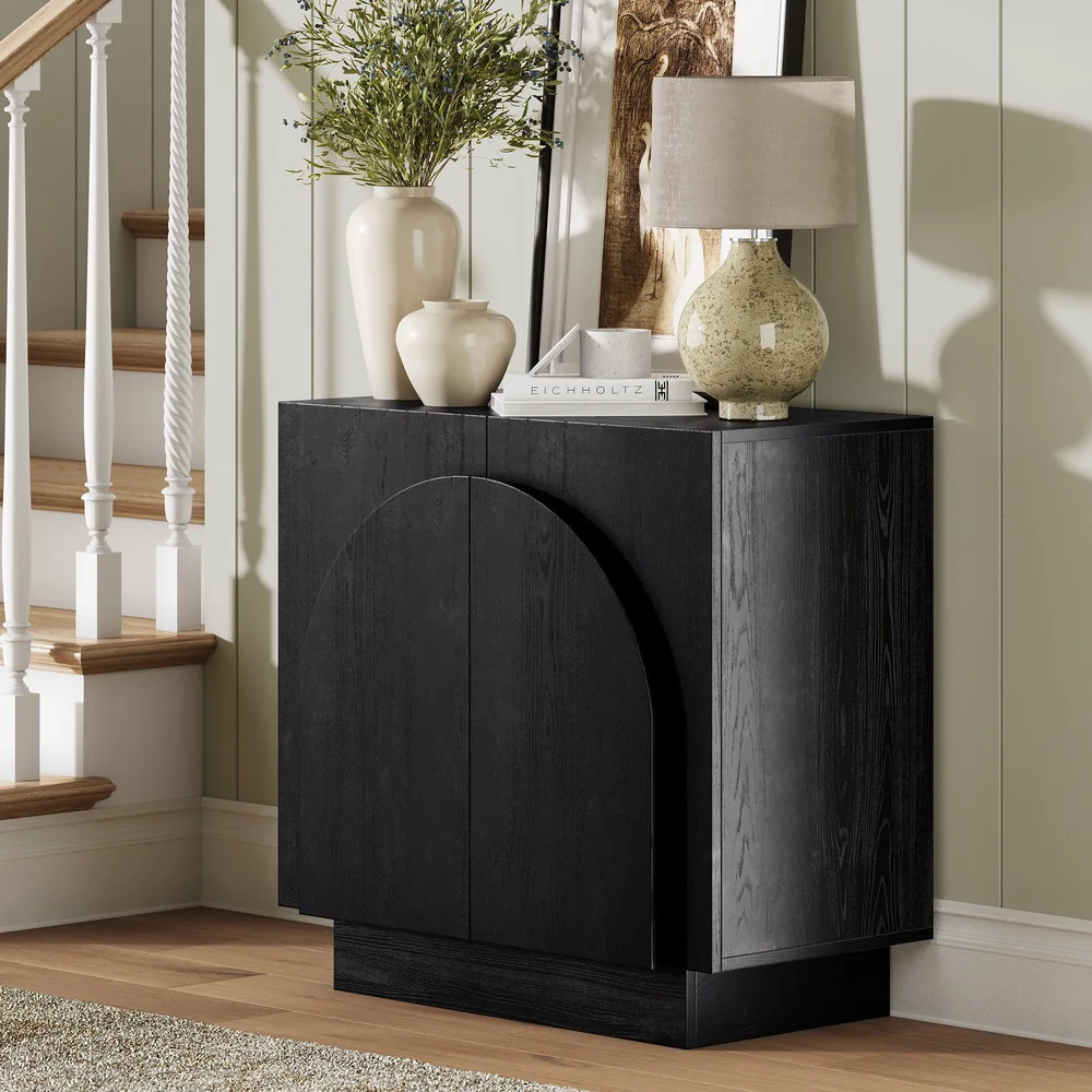 Nathan James Wood Mid-Century Arched Storage Cabinet Black