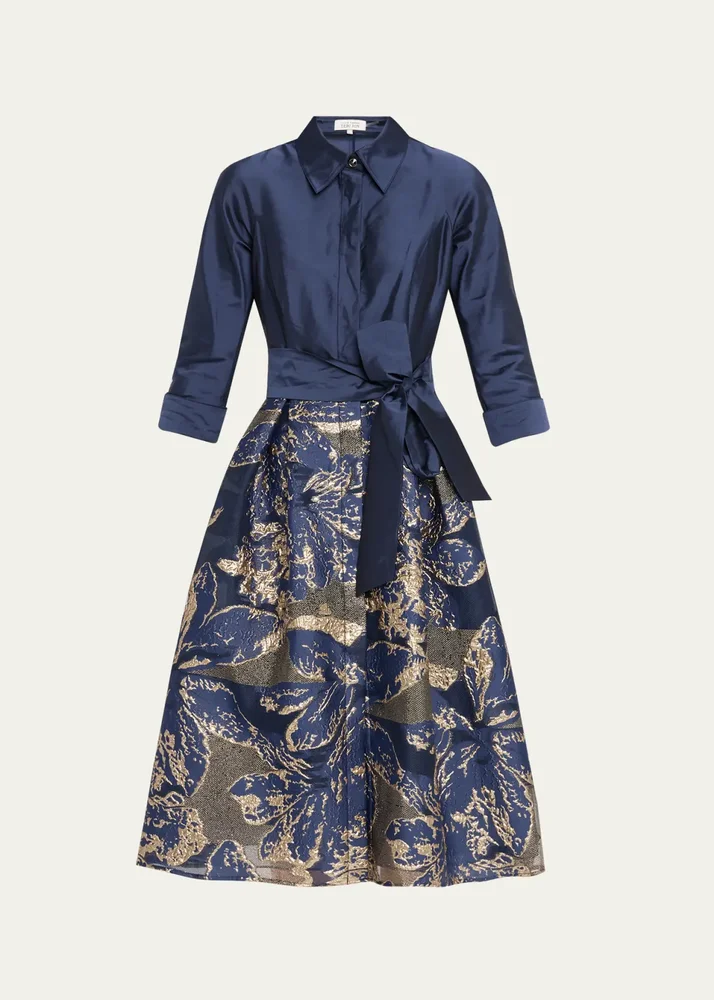 Metallic Taffeta Jacquard Midi Shirtdress
