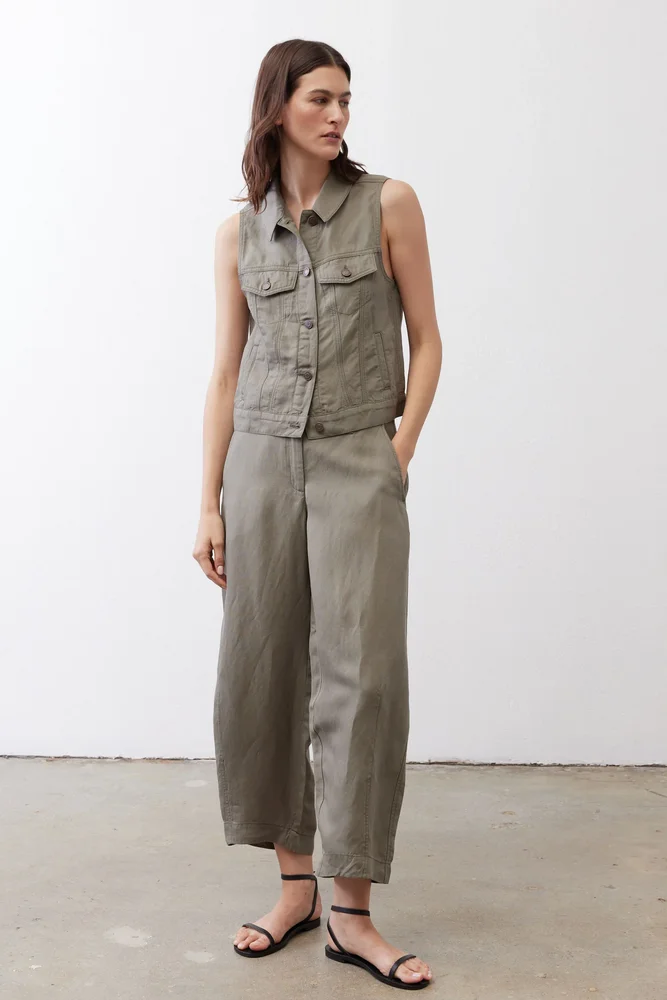 Wide Leg Ankle Pants, Mulled Basil