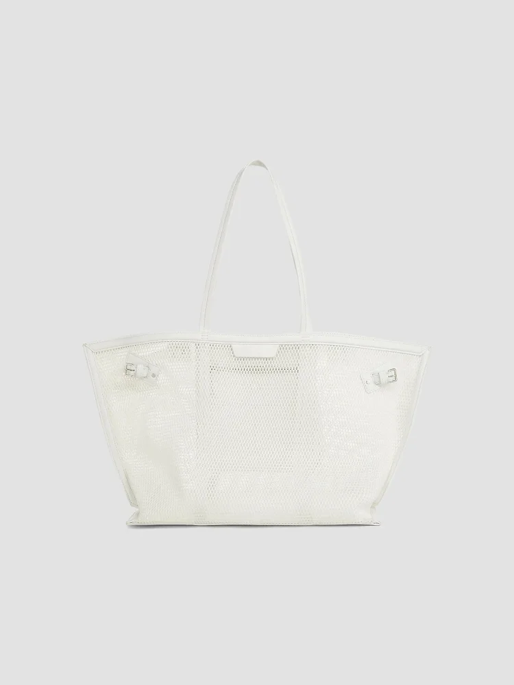 Days Leather-Trimmed Mesh Tote Bag