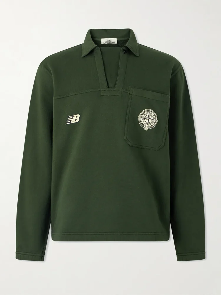 x New Balance Logo-Print Cotton-Jersey Polo Sweater