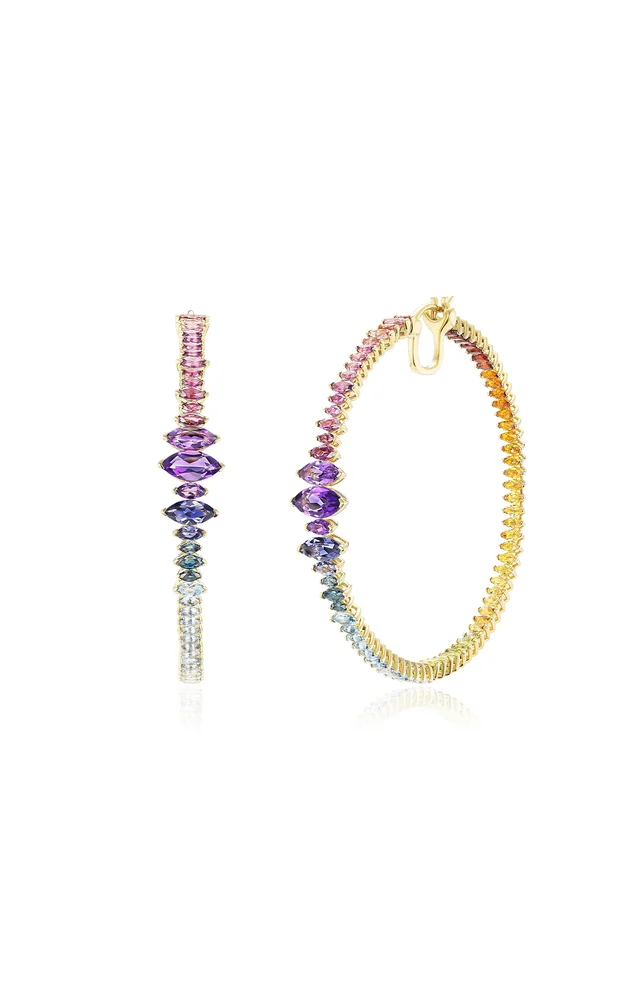 Arashi 18K Yellow Gold Multi-Stone Hoop Earrings