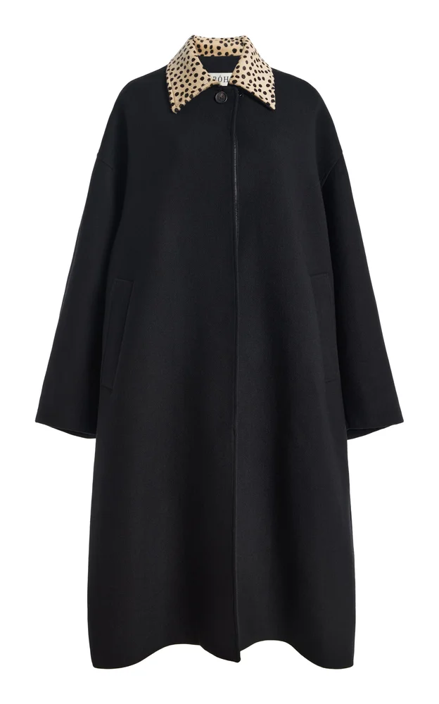 Cheetah Collar Wool Coat