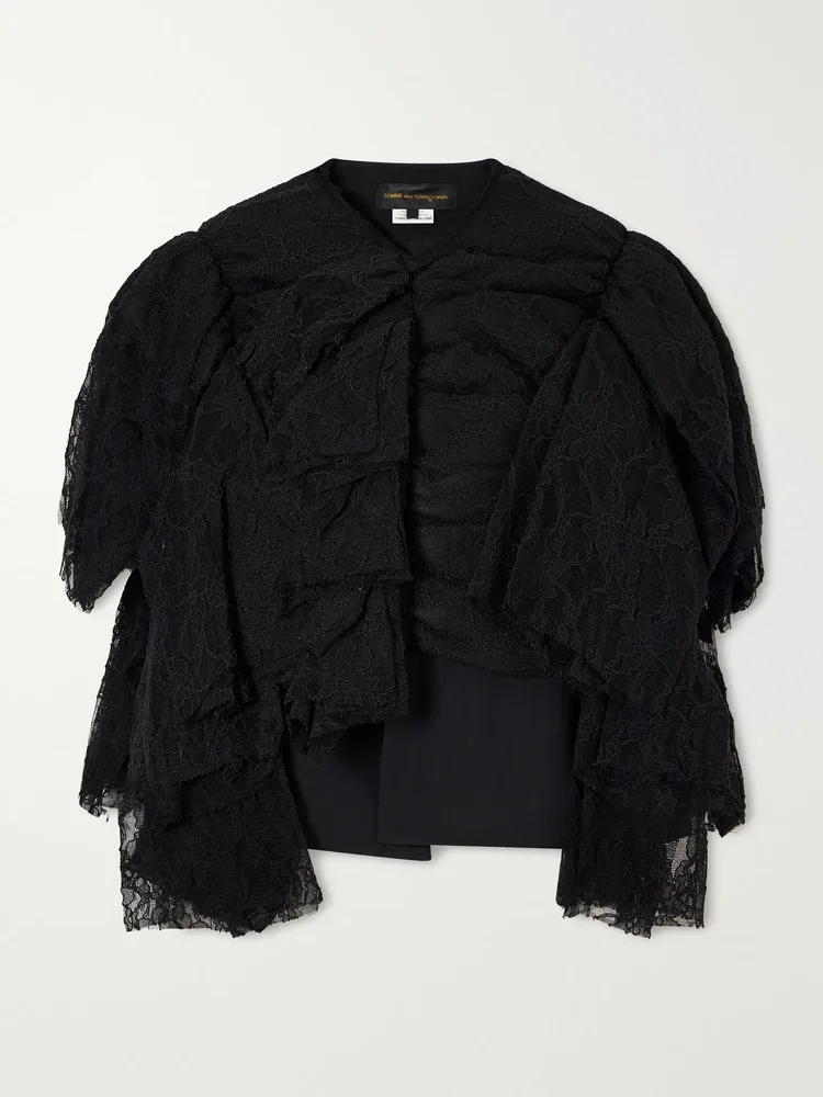 Ruffled lace and silk-blend georgette top