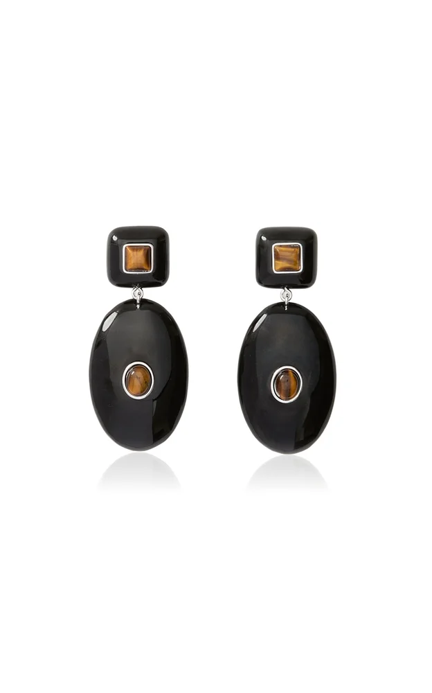 Pantheon Rhodium-Plated Brass Resin and Tiger's Eye Earrings
