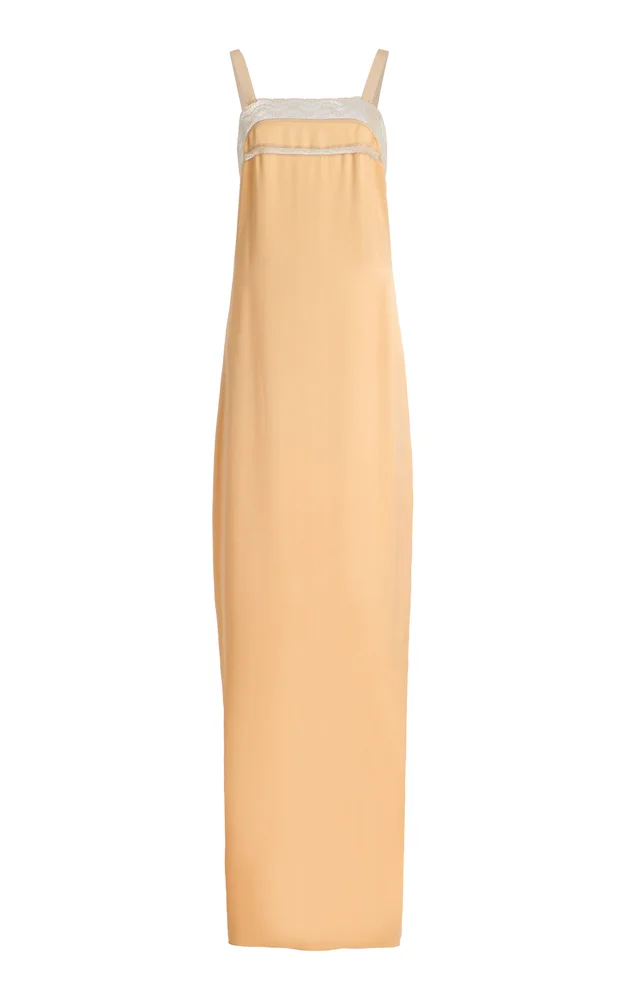 Lace-Trimmed Silk Maxi Dress